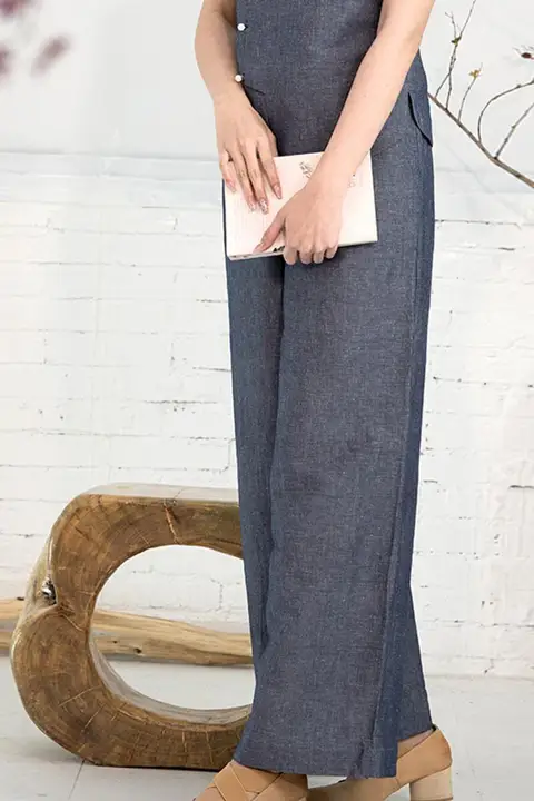 夏用 コットンリネン ワイドパンツ【リラクシー・ストレート・ウエストゴム】