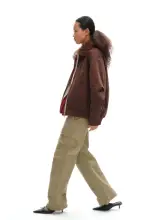 oinimi カーキ コットンワークパンツ【秋冬用・多ポケット・ワイドストレート・低腰】