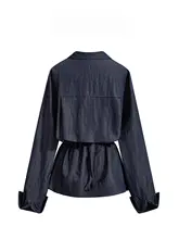 気品溢れる長袖シャツジャケット【秋の韓国スタイル・重ね着対応・キャミソール付き】（セットアップ対応）