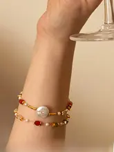 ブレスレット 天然石 パール ビーズ パッチワーク 上品 リゾート 「Boonee alus」