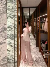 感のあるストレートパンツ【醋酸素材・ゆったりフィット・女性用】