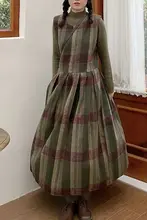JOENG ウールチェックサロペットドレス【秋冬用・ノースリーブ・ロング丈】