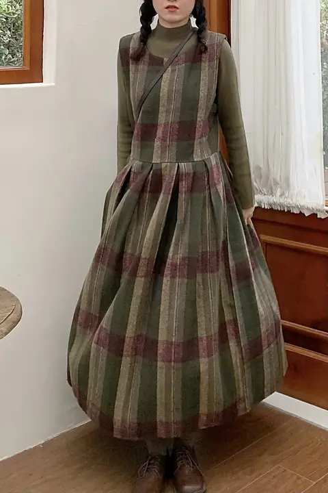 JOENG ウールチェックサロペットドレス【秋冬用・ノースリーブ・ロング丈】
