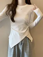 極上の柔らかさ！体型カバー フリルデザイン長袖Tシャツ【女性用・ラウンドネック・スリムフィット】