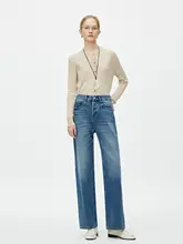 トレンド感あふれるハイウエストストレートデニムパンツ【女性用・ゆったりシルエット・ワイドレッグ】