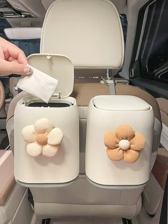 車用ゴミ箱【女性向け・カワイイ・前席用・高級感あるデザイン・傘収納可】
