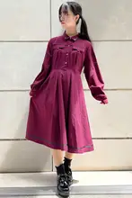 シンプルデザインの長袖シャツワンピース【工装風・秋季用・無地】