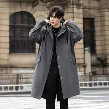 メンズ春秋用ロングコート【フード付き・軽量・過膝丈・ゆったりサイズ】