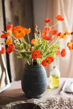 春色ポピーの造花アレンジメント【リビングやダイニングテーブル用・インテリア装飾】