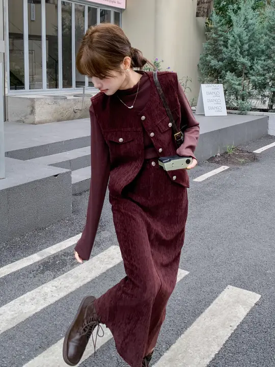 高級感漂う小香風ベスト付きスカート【春秋用・独特で美しいデザイン】（セットアップ対応）