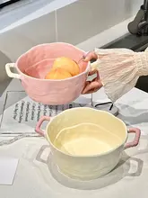 かわいいデザインの陶器製両耳スープボウル【ラーメン・フルーツ・麻辣烫・ヨーグルト用】