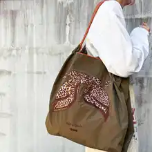 刺繍ストール付きバタフライリボンエコショッピングバッグ【斜め掛け・キャンバス素材・通勤用】