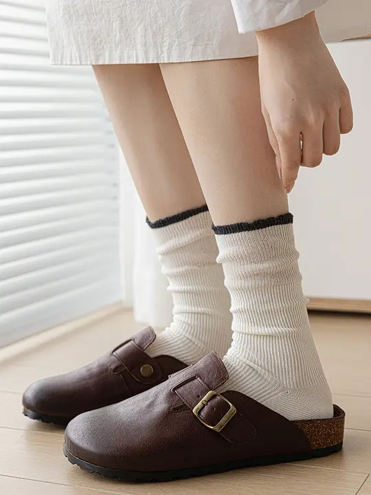 バレエ風白ソックス レディース ミッドカーフソックス