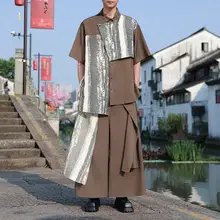 不規則デザインの短袖シャツ【男士用・新中式・タイダイ・ルーズフィット】（セットアップ対応）