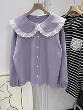 春秋用 レディース 長袖シャツ【コットンニット・開襟・ダボっとしたデザイン・淡い色合い】