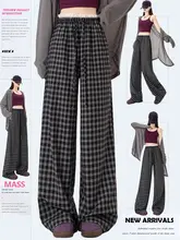 女性用カジュアルチェック柄ワイドパンツ【スタイル・ストレート・フルレングス】（セットアップ対応）
