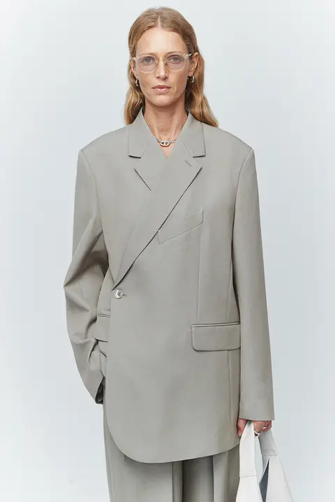 強撚ウール使用の斜めポケットジャケット【女性用・カジュアル・リバーシブルデザイン】（セットアップ対応）