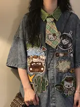 夏季デザインのアメリカンビンテージ風カジュアル刺繍デニムシャツ【ゆったりシルエット・短袖】