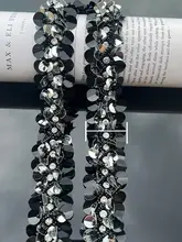 高級手作りダイヤモンドスパンコールレースリボン【DIY・ウェディングドレス用・装飾アクセサリー】
