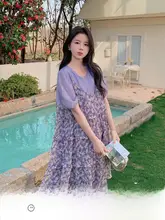 デザイン性のあるフェイク2ピース 甘くてゆったりとした小柄向けドールドレス【フローラル・夏用】（セットアップ対応）