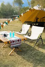 折りたたみ月型椅子【コットン布・家庭用・キャンプ・アウトドア・公園用】