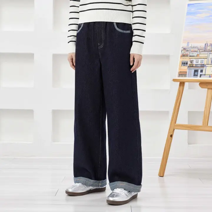 子供用デニムパンツ【深い青・ストレート・通気性・伸縮性あり】（セットアップ対応）