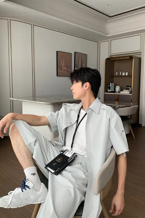 2点セット メンズ 半袖シャツ ショートパンツ ルーズ ストリート 夏