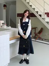可愛いドールカラーシャツとデニムベスト、ミディスカートの三点セット（セットアップ対応）