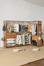 オープンタイプの衣類ハンガー【ステンレス製・桜の木デザイン・引き出し付き】