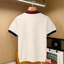 夏季ファッショナブルなカラー切替ポロシャツ【ニット・短袖・白色】