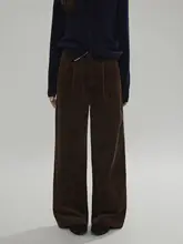 高腰のゆったりとしたコーデュロイカジュアルパンツ【秋用・女性・ワイドレッグ】