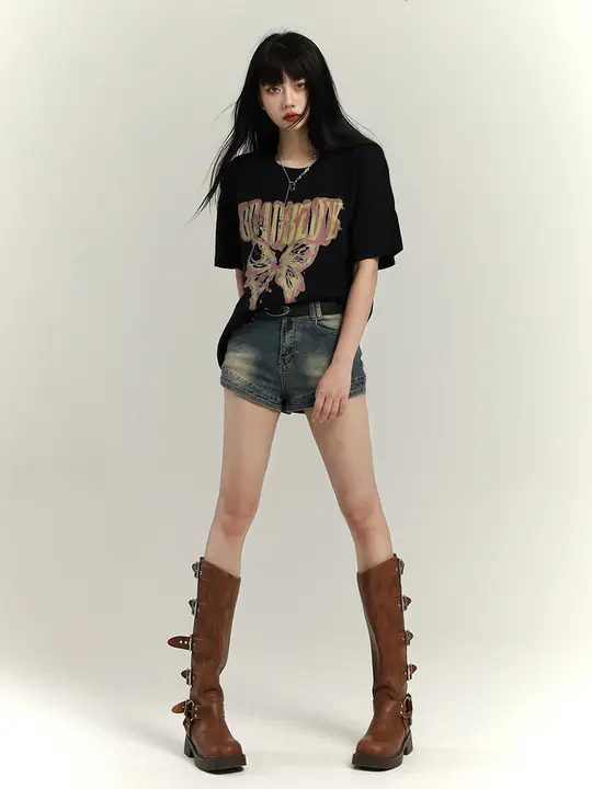 幽霊少女 デザインTシャツ【ブラック・アメリカンヴィンテージ・ショートスリーブ・ルーズフィット・中丈】