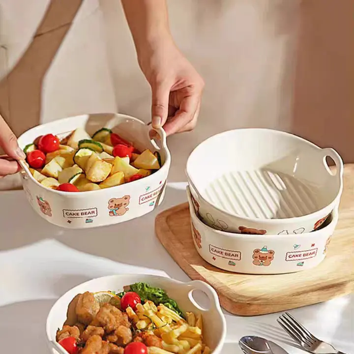 双耳付き オーブン用陶器焼き皿【エアフライヤー対応・調理器具】