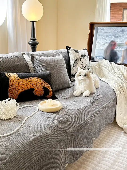 復古風シェニールソファクッションカバー【バラ模様・シーズンレス対応】