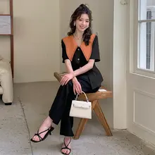 大きいサイズ対応のウエストシェイプデザイン上下セット【パフスリーブ・ツーピース・夏用】（セットアップ対応）