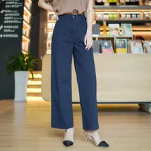 コットンワイドパンツ レディース【高腰・フィット・ダークブルー】