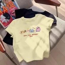 可愛い猫プリントの夏用半袖Tシャツ【フィット感のあるデザイン・ミルクイエロー】