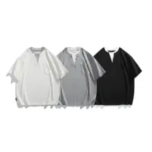個性的なデザインのVネック短袖Tシャツ【男女兼用・プリント・夏用】（セットアップ対応）