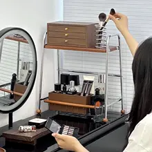 レトロデザインの化粧品収納ラック【引き出し式・多層構造・高瓶用】
