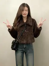 フード付き ゆったりシルエットのラムファーファッションコート【エコファー・冬用】