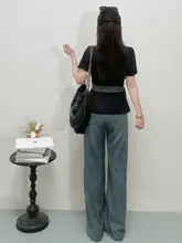 夏用 高腰ワイドパンツ【大きいサイズ・タック付き・極上の柔らかさ・デニム風】（セットアップ対応）