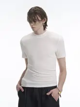 黒のラウンドネックタイトフィットTシャツ【夏用・薄手・ストレッチ・短袖】