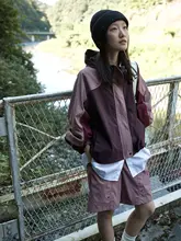 日系レトロ配色フード付き短丈カーディガン【秋用・ゆったり・女性用】