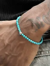 GRGR 天然ターコイズ メンズブレスレット【ハンドメイド・スカルビーズ・トレンド】