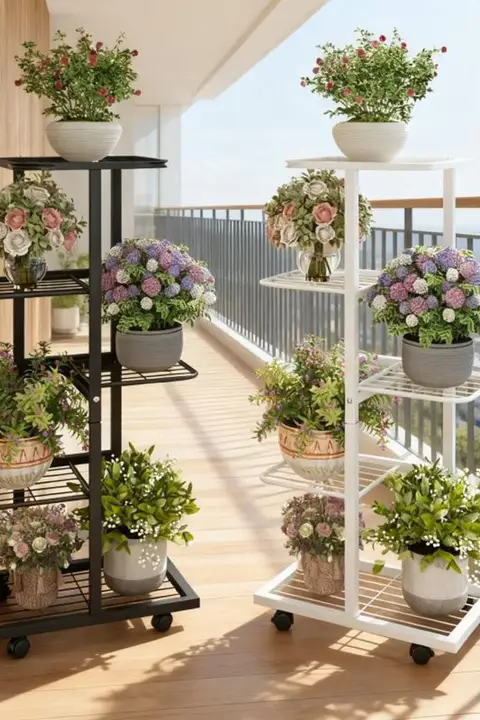 鉄製の多段花立て【リビング用・落地式・観葉植物や花鉢のディスプレイに最適】