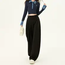 ブラック ワイドレッグスーツパンツ【フィット・カジュアル・美脚効果】（セットアップ対応）