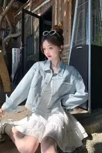 デニム美少女ジャケット【春夏用・薄型・韓国風・浅青色】
