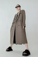 BYLU レトロチェック柄ロングジャケット【女性用・ルーズフィット・厚手】