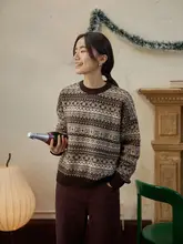 Venusラインのウールニットセーター【冬用・レトロ・ラウンドネック・粗編み】