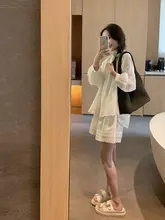 100%コットン 白色 涼感セットアップ【フレンチレースシャツ・女性用・ショートパンツ】